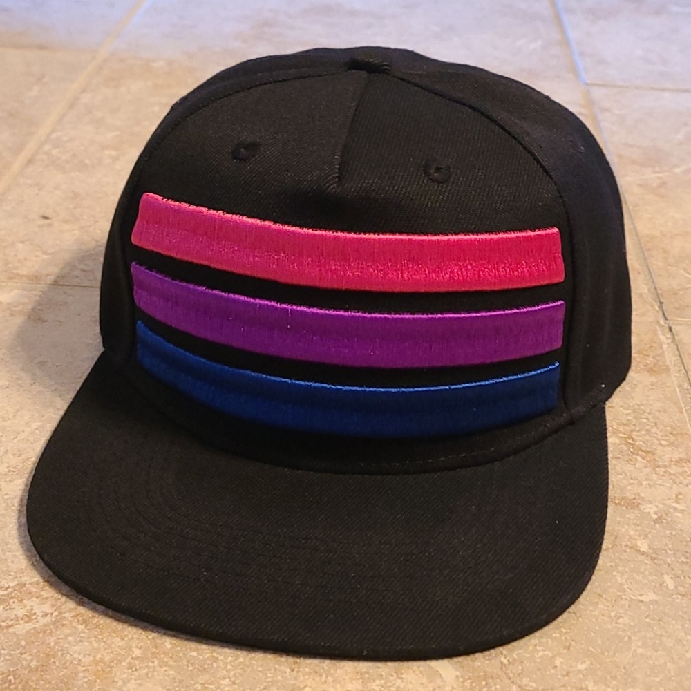 NWOT Embroidered Black Bi Pride Flag Snap Back Hat